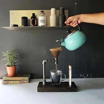 Pour Over Coffee Maker with Glass Funnel Pour Over - Pour Over Coffee Dripper - Reclaimed Wood and Pipe - 3-Cups (14 oz/400ml) (Espresso)