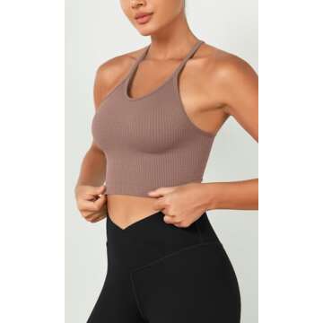 ODODOS Women's Crop 3-Pack Waffle Knit Seamless Camisole Crop Tank Tops, Clove+Green Milieu+Ginger, X-Small/Small