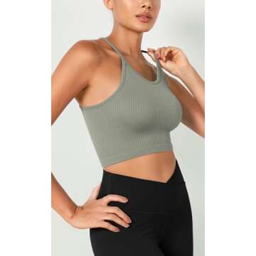 ODODOS Women's Crop 3-Pack Waffle Knit Seamless Camisole Crop Tank Tops, Clove+Green Milieu+Ginger, X-Small/Small