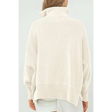 Imily Bela Womens Tunic Sweater Fall Long Sleeve 1/4 Zip Pullover Sweaters Oversized Slouchy Ribbed Knit Sweatshirt with Slit Beige