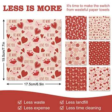 Whaline Valentine's Day Swedish Dishcloths Heart Rose Flower Kitchen Dish Towel Reusable Pink Series Cotton Kitchen Towel for Home Party Cleaning Housewarming, 7 x 8 Inch, 6 Pack