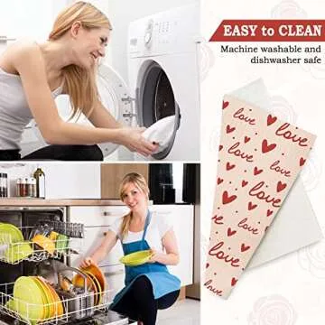 Whaline Valentine's Day Swedish Dishcloths Heart Rose Flower Kitchen Dish Towel Reusable Pink Series Cotton Kitchen Towel for Home Party Cleaning Housewarming, 7 x 8 Inch, 6 Pack