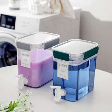 Laundry Detergent Dispenser Beverage Refrigerated Bucket with Faucet Fabric Softener Container for Detergent, Lemonade Juice, Milk, Fabric Softener, Bleaching Agent, 124oz, Grey