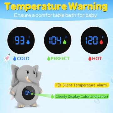 Baby Bath Thermometer, with LED Display and Temperature Warning,Kids' Bathroom Safety Products,Bath ...
