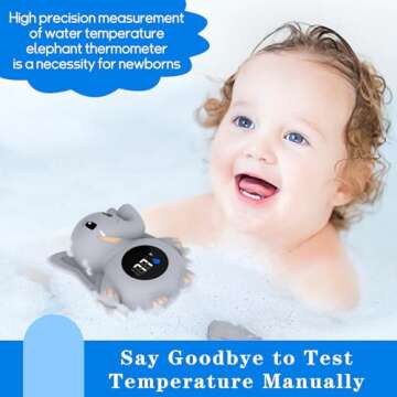 Baby Bath Thermometer, with LED Display and Temperature Warning,Kids' Bathroom Safety Products,Bath Thermometer for Infants, Newborn Bath Safety Toy Thermometer (Elephant)