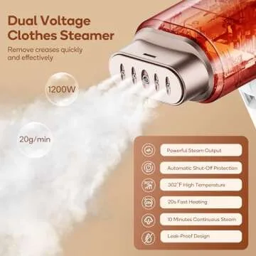 Newbealer Dual Voltage Garment Steamer – 1200W Travel Handheld Wrinkle Remover