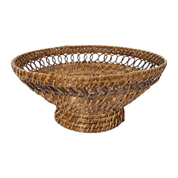 Decorative Woven Rattan Bowl with Pedestal Base