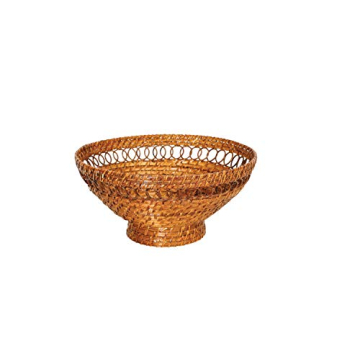 Decorative Woven Rattan Bowl with Pedestal Base