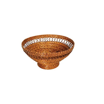 Decorative Woven Rattan Bowl with Pedestal Base