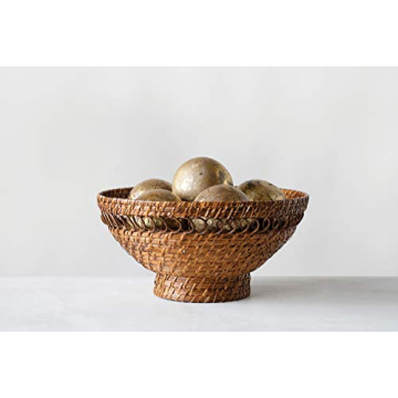 Decorative Woven Rattan Bowl with Pedestal Base