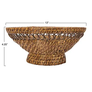 Decorative Woven Rattan Bowl with Pedestal Base