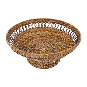 Decorative Woven Rattan Bowl with Pedestal Base