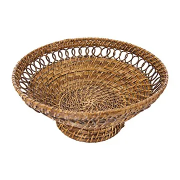 Decorative Woven Rattan Bowl with Pedestal Base