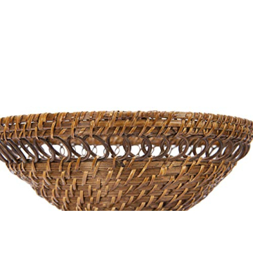 Decorative Woven Rattan Bowl with Pedestal Base
