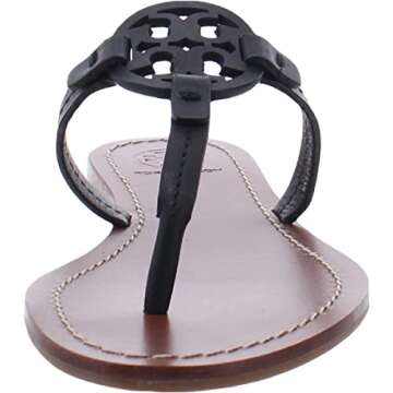 Tory Burch Womens Gabriel Vegan Leather Flat Sandals Black 5.5 Medium (B,M)