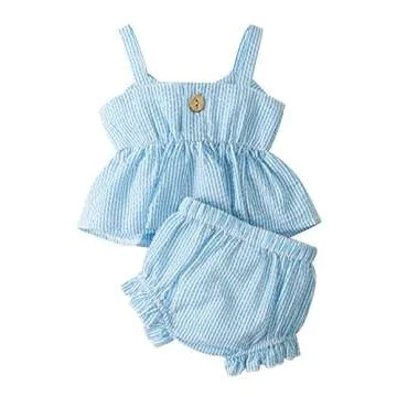 LYSINK Newborn Baby Girl Clothes Stripe Sleeveless Bowknot Tank Top Shorts Set Summer Outfits Cute B...