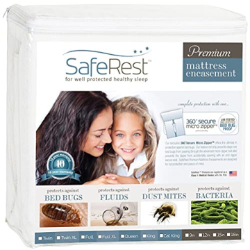 SafeRest Zippered Mattress Protector - Premium 15-18 Inch Waterproof Mattress Cover for Bed - Breath...