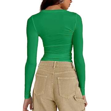Abardsion Women's Casual Basic Going Out Crop Tops Slim Fit Long Sleeve Crew Neck Tight T Shirts (Gr...