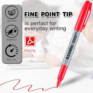 Ezzgol Red Permanent Markers Bulk, 40 Packs Fine Tip Permanent Markers, Waterproof Markers, Premium Smear Proof Pens, Quick Drying, Office Supplies for School, Office, Home