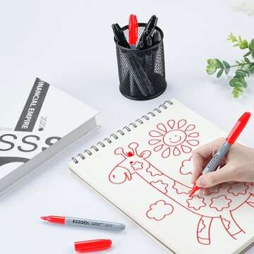 Ezzgol Red Permanent Markers Bulk, 40 Packs Fine Tip Permanent Markers, Waterproof Markers, Premium Smear Proof Pens, Quick Drying, Office Supplies for School, Office, Home