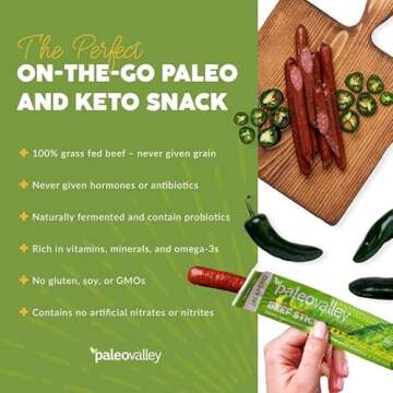 Paleovalley Grass Fed Jalapeno Beef Sticks - High Protein Snack