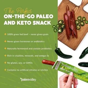 Paleovalley Grass Fed Jalapeno Beef Sticks - High Protein Snack