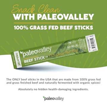 Paleovalley Grass Fed Jalapeno Beef Sticks - High Protein Snack