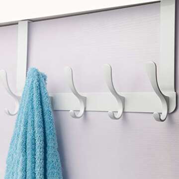 SKOLOO Over The Door Hook - 5 Hooks, Over Door Hook Hanger for Hanging Clothes/Towels/Coats/Backpack/Hat, Over Door Coat Rack(White)