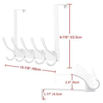 SKOLOO Over The Door Hook - 5 Hooks, Over Door Hook Hanger for Hanging Clothes/Towels/Coats/Backpack/Hat, Over Door Coat Rack(White)