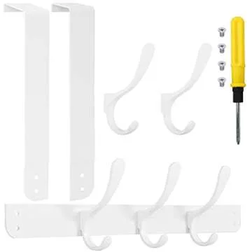 SKOLOO Over The Door Hook - 5 Hooks, Over Door Hook Hanger for Hanging Clothes/Towels/Coats/Backpack/Hat, Over Door Coat Rack(White)