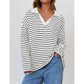 Zesica Striped V Neck Sweatshirt for Chic Comfort