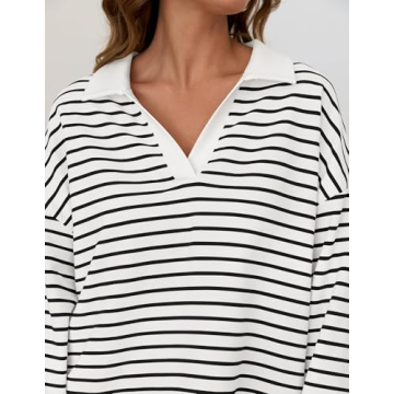 Zesica Striped V Neck Sweatshirt for Chic Comfort