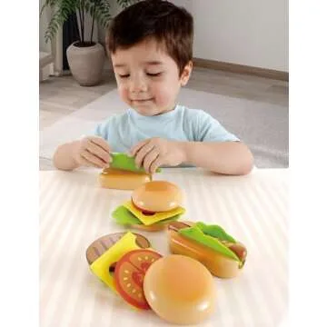 Hape Wooden Hamburger and Hot Dogs | Pretend Play Fast Food Set for Toddlers Age 3Y+