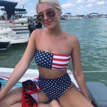 VamJump Women Bandeau High Cut Bikini Set 2 Pieces Swimsuit American Flag Print S