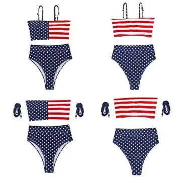 VamJump Women Bandeau High Cut Bikini Set 2 Pieces Swimsuit American Flag Print S