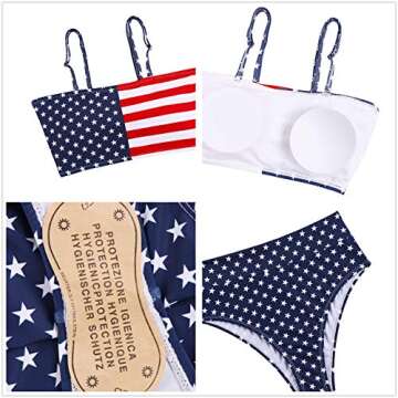 VamJump Women Bandeau High Cut Bikini Set 2 Pieces Swimsuit American Flag Print S
