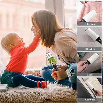 Lint Roller Pet Hair Remover Extra Sticky Rollers with Travel Mini Tape Roller for Clothes, Car Seat, Sofa -8 Count