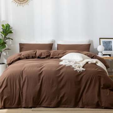 MooMee Bedding Duvet Cover Set 100% Washed Cotton Linen Like Textured Breathable Durable Soft Comfy (Cocoa Brown, King)