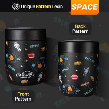 Charcy 9oz Stainless Steel Vacuum Insulated Kids Food Jar - Soup Thermo for Hot & Cold Food - Gray Astronaut