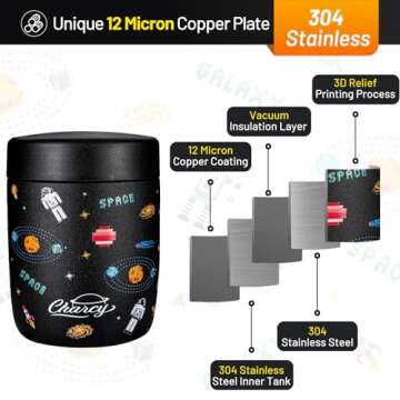 Charcy 9oz Stainless Steel Vacuum Insulated Kids Food Jar - Soup Thermo for Hot & Cold Food - Gray Astronaut