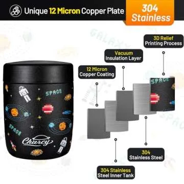 Charcy 9oz Stainless Steel Vacuum Insulated Kids Food Jar - Soup Thermo for Hot & Cold Food - Gray Astronaut