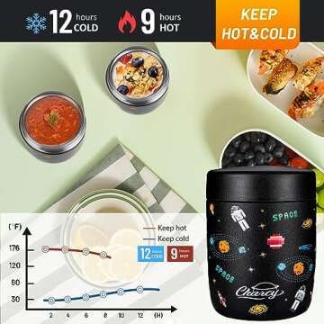 Charcy 9oz Stainless Steel Vacuum Insulated Kids Food Jar - Soup Thermo for Hot & Cold Food - Gray Astronaut