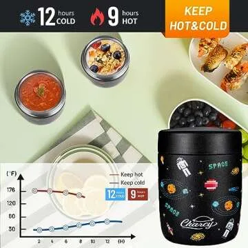 Charcy 9oz Stainless Steel Vacuum Insulated Kids Food Jar - Soup Thermo for Hot & Cold Food - Gray Astronaut