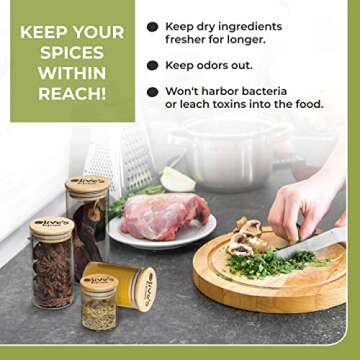 Glass Jars with Bamboo Lids - Variety Pack of Unique Sizes - Bamboo Spice Jars Set with Airtight Lids - Clear Glass Jar with Wood Lid for To Easily Identify Ingredients - Stackable Storage Containers