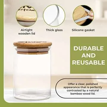 Glass Jars with Bamboo Lids - Variety Pack of Unique Sizes - Bamboo Spice Jars Set with Airtight Lids - Clear Glass Jar with Wood Lid for To Easily Identify Ingredients - Stackable Storage Containers