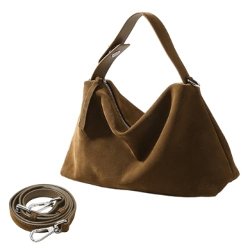 Genuine Leather Suede Hobo Bags for Women, Brown Suede Handbag Suede Purse Retro Slouchy Suede Tote ...