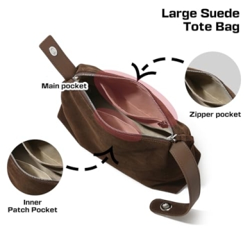 Genuine Leather Suede Hobo Bags for Women, Brown Suede Handbag Suede Purse Retro Slouchy Suede Tote Bag Shoulder Bag