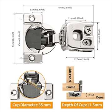 Chibery 20 Pack 1-1/4" Overlay 3D Soft Close Concealed Hinge for Face Frame Door, Smooth Slow Self Closing Hinges, Satin Nickel, Hidden 105° Open Angle Stainless Steel Hinge for Kitchen Cabinet Door