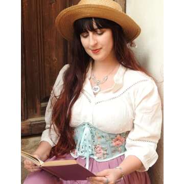 Scarlet Darkness Women Floral Belt Medieval Lace Up Plus Size Corset Belts for Christmas Blue 16