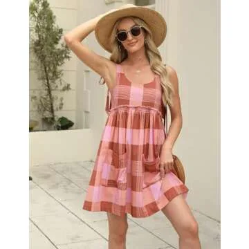 AMEBELLE Casual Sleeveless Plaid Mini Dress with Pockets